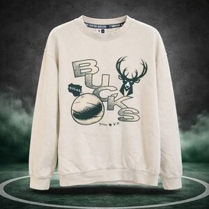 NBA NIKE Milwaukee Bucks Sweatshirt Size XXL 75 Anniversary Pullover Cream